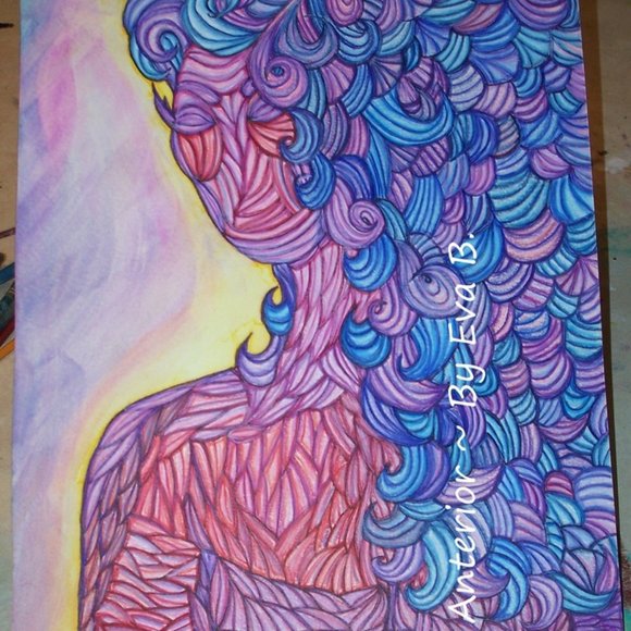 Colored Pencil Drawing Of Woman In Anterior Style Line Art , Abstract Human Art - Picture 3 of 16